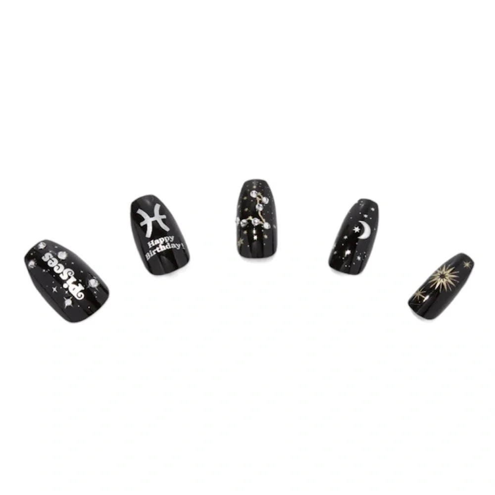 Zodiac Pisces Birthday Squareletto Faux Nail Set - 24 Pack - NWT